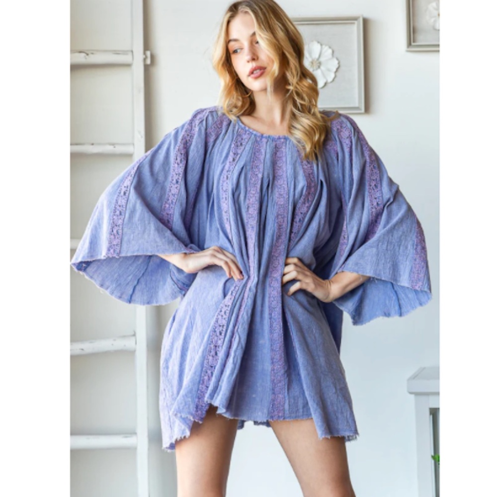"The Lila" Periwinkle Lace Bell Sleeve Tunic Top